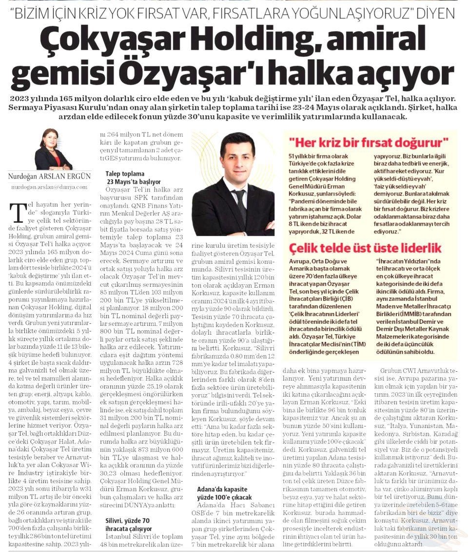 Çokyaşar Holding abre al público su buque insignia, Özyaşar.